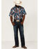 Rough Stock By Panhandle Men's Tropical Print Short Sleeve Button Down Western Shirt , Navy, hi-res
