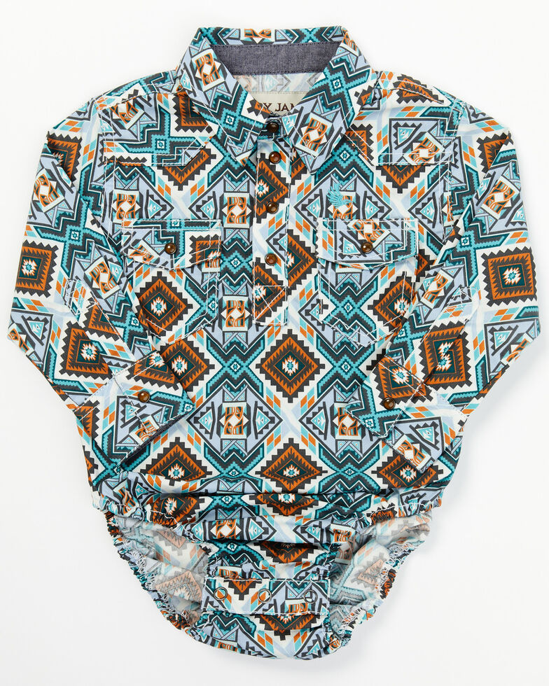 Cody James Infant Boys' Southwestern Great Plains Long Sleeve Onesie, Turquoise, hi-res