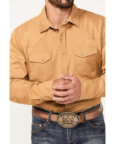 Blue Ranchwear Men's Solid Twill Long Sleeve Snap Western Shirt, Bronze, hi-res
