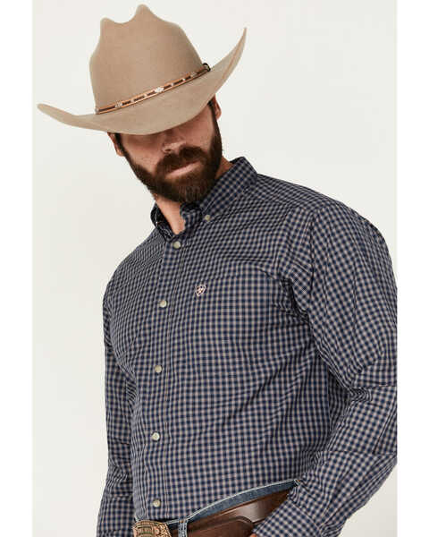 Image #2 - Ariat Men's Pro Series Tate Plaid Print Long Sleeve Button-Down Western Shirt - Tall , Dark Blue, hi-res