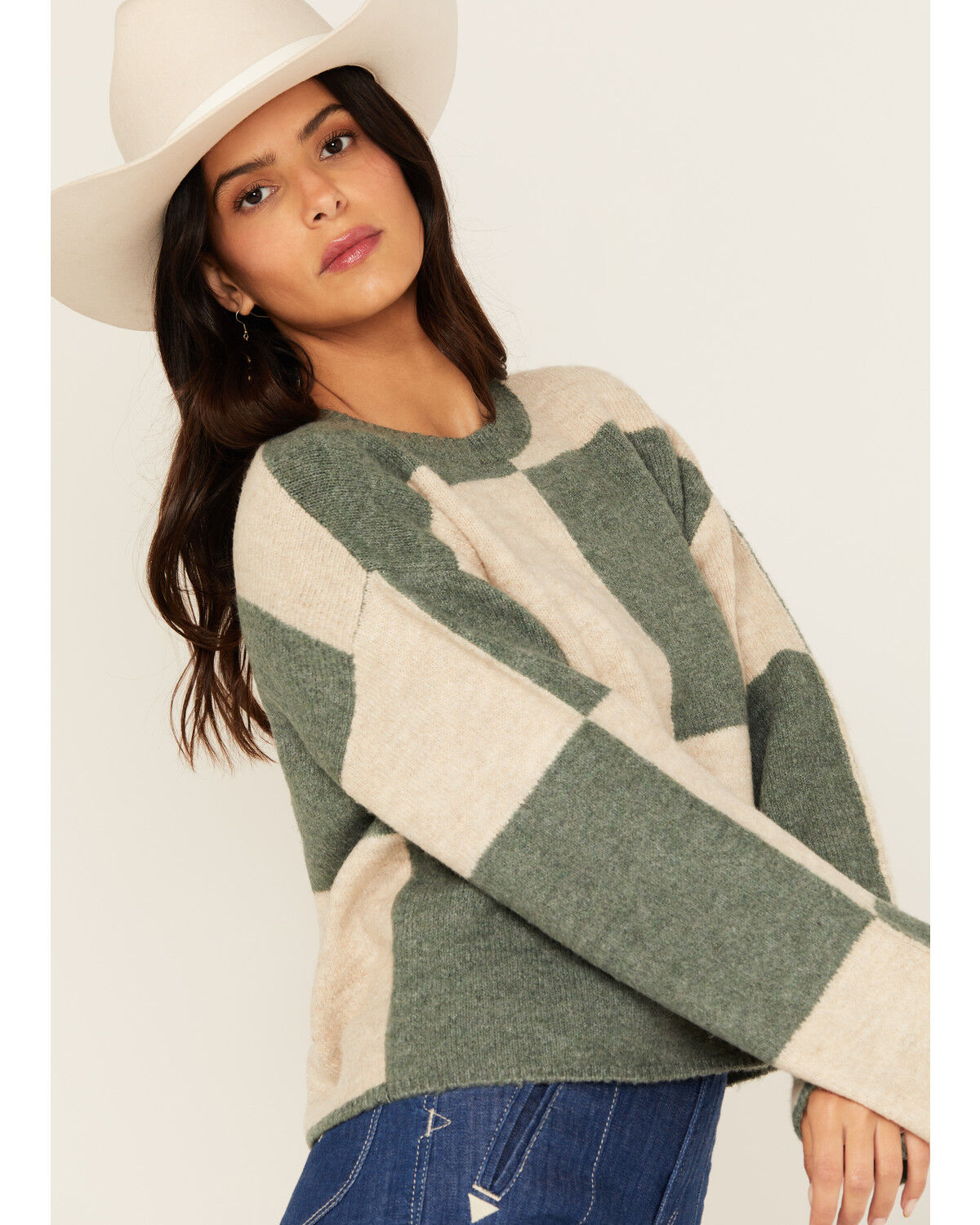 Image #2 - White Crow Women's Checkerboard Sweater, Green, hi-res