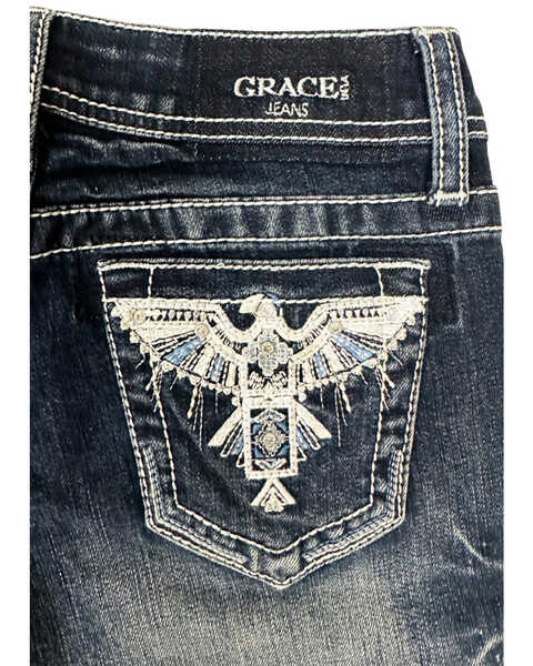 Image #3 - Grace in LA Girls' Medium Wash Thunderbird Pocket Bootcut Stretch Denim Jeans , Medium Wash, hi-res