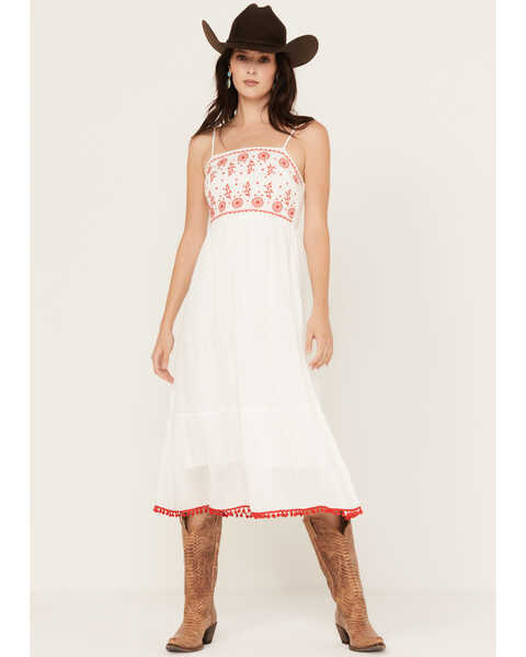 Image #1 - Yura Women's Sleeveless Embroidered Midi Dress, White, hi-res