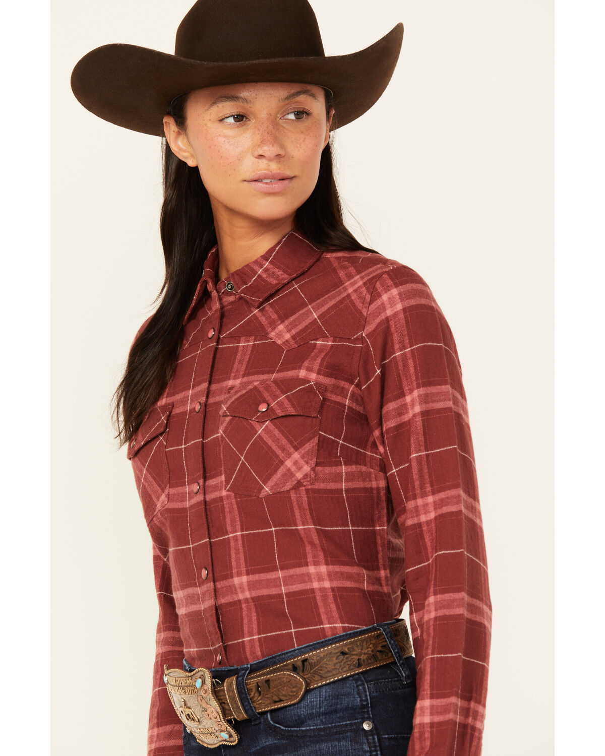 Image #2 - Shyanne Women's Willow Long Sleeve Snap Western Flannel Shirt, Dark Red, hi-res