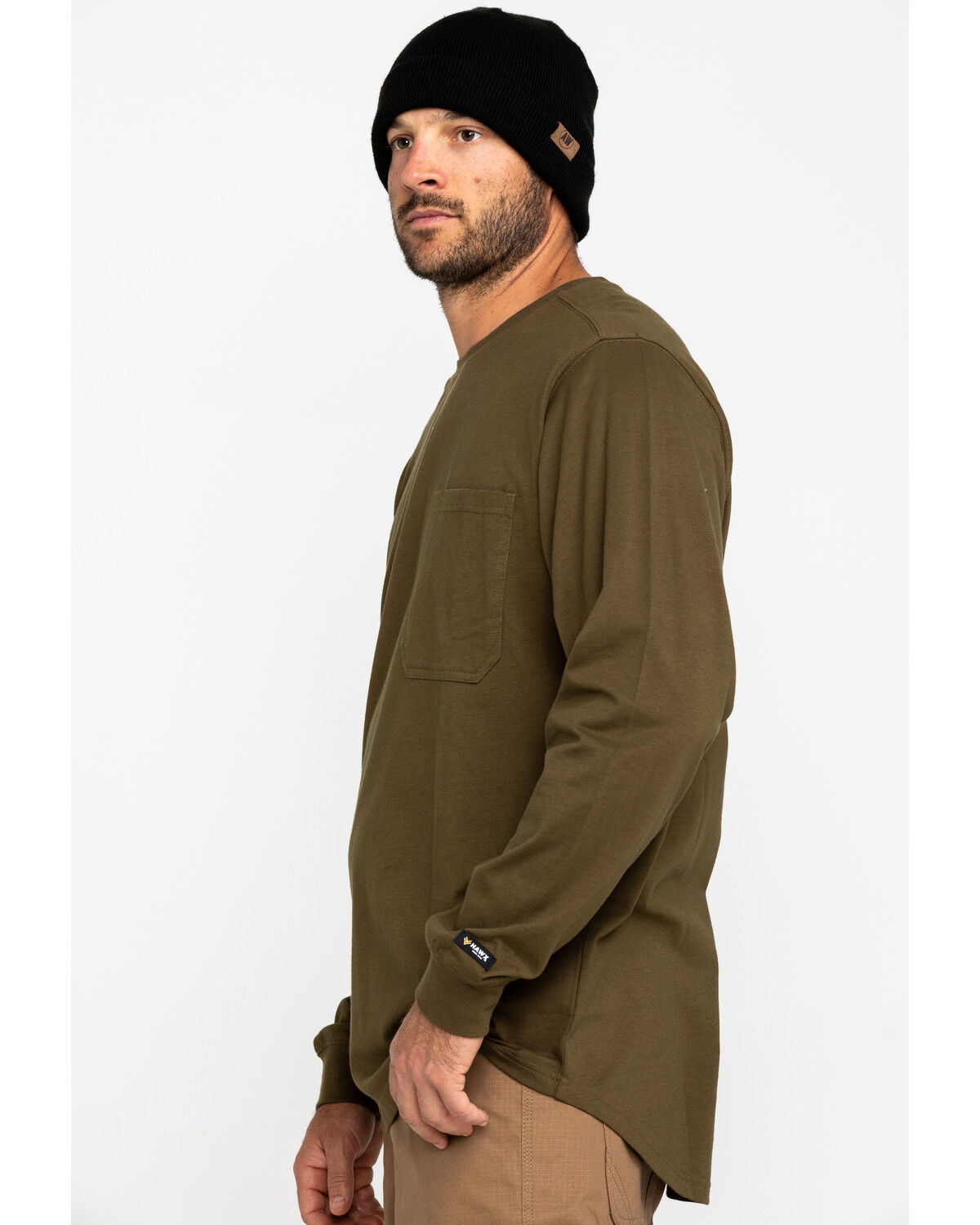 Image #3 - Hawx Men's Olive Pocket Long Sleeve Work T-Shirt, Olive, hi-res