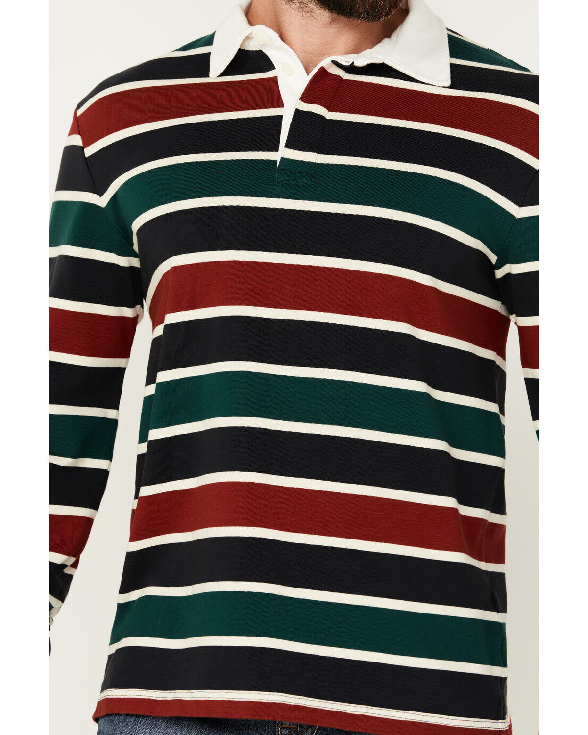 Image #3 - Pendleton Men's Decker Rugby Striped Long Sleeve Polo Shirt, Red, hi-res