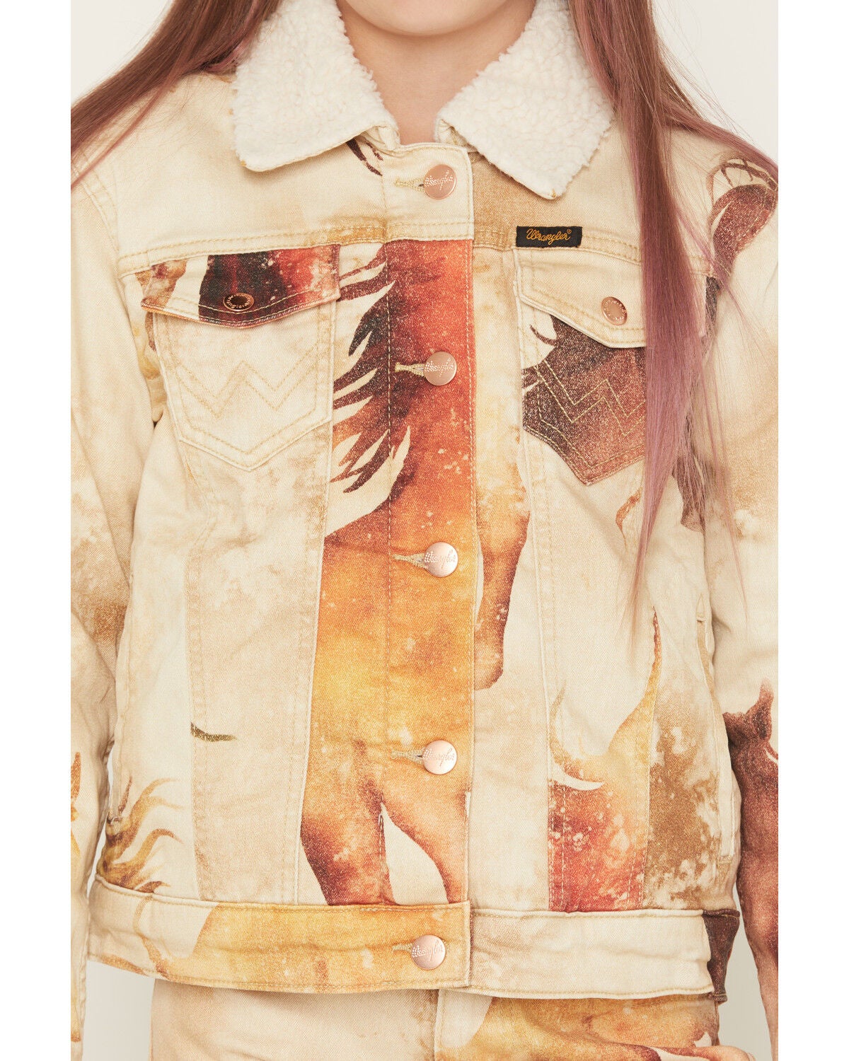 Image #3 - Wrangler X Lainey Wilson Girls' Horse Trucker Jacket, Tan, hi-res