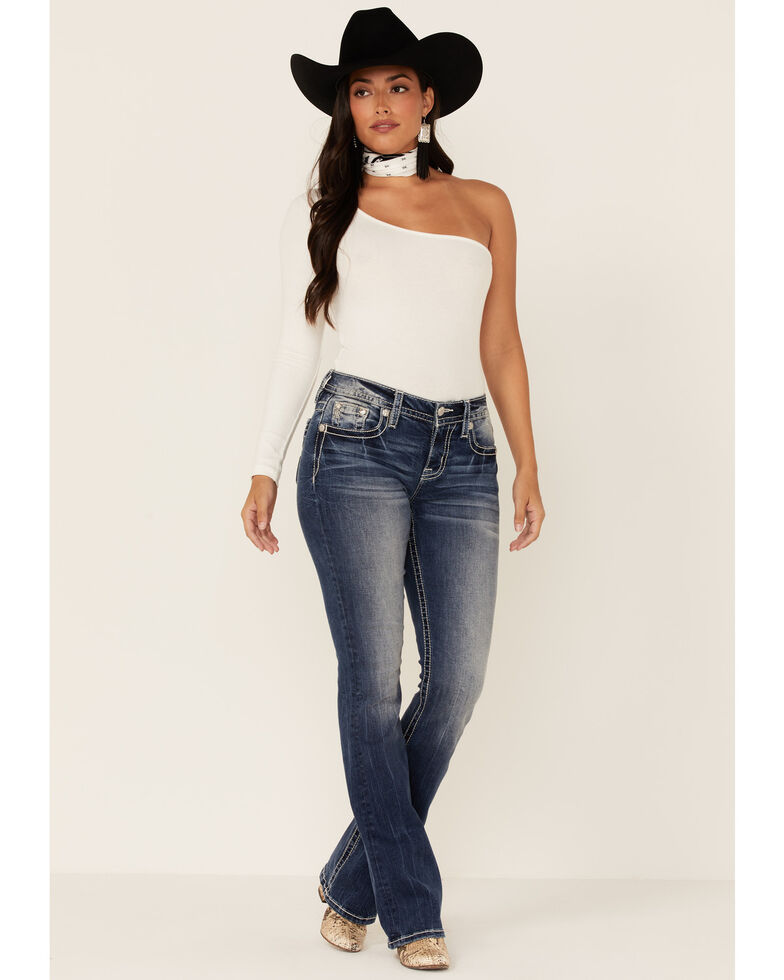 Miss Me Women's Southwestern Cactus Scene Heart Bootcut Jeans, Blue, hi-res