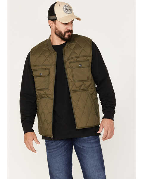 Image #1 - Brothers and Sons Men's Quilted Varsity Vest, Olive, hi-res