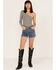 Rock & Roll Denim Women's Medium Wash High Rise Red Star Denim Shorts, Medium Wash, hi-res