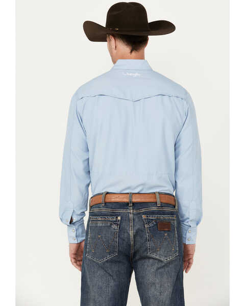 Image #4 - Wrangler Men's Solid Long Sleeve Snap Performance Western Shirt, Blue, hi-res