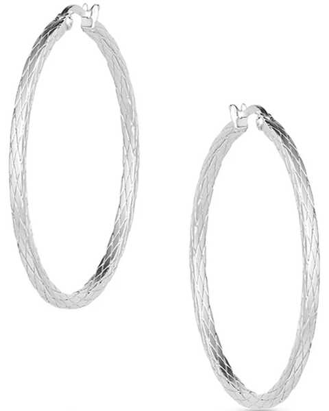Image #1 - Montana Silversmiths Women's Diamond Cut Argyle Hoop Earrings, Silver, hi-res
