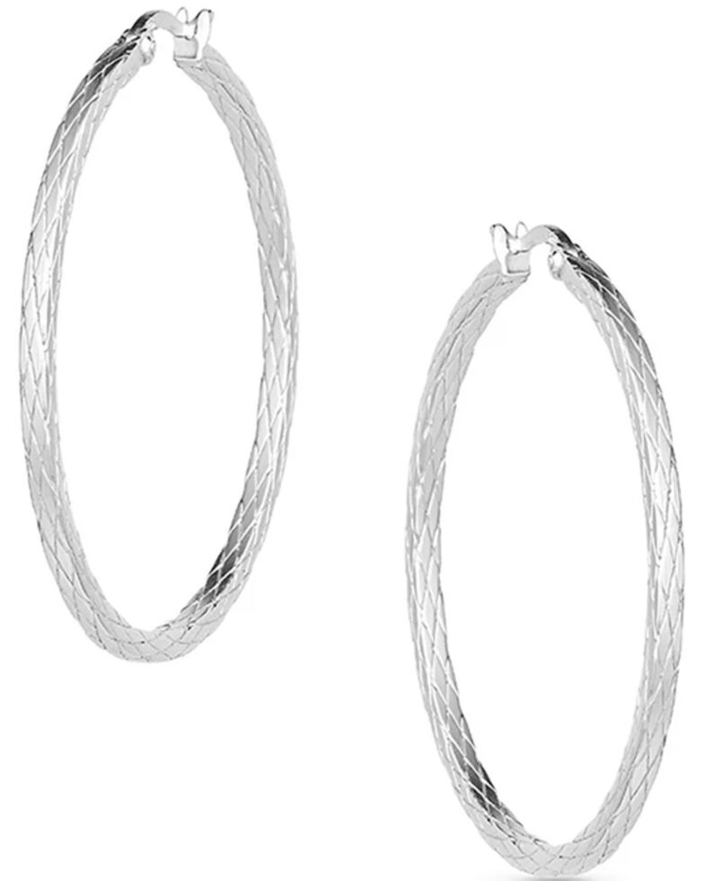 Montana Silversmiths Women's Diamond Cut Argyle Hoop Earrings, Silver, hi-res