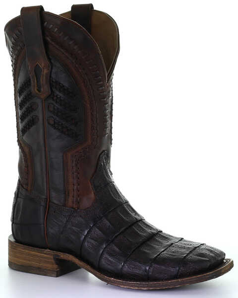 Corral Men's Oil Brown Caiman Embroidery Western Boots - Broad Square Toe, Brown, hi-res