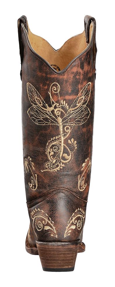 Circle G Distressed Bone Dragonfly Embroidered Boots - Snip Toe, Brown, hi-res