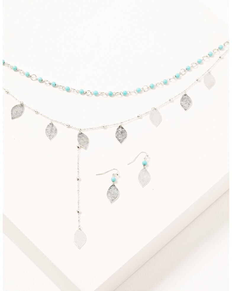 Shyanne Women's Choker & Lariat Leaf Dangle Necklace Set, Silver, hi-res