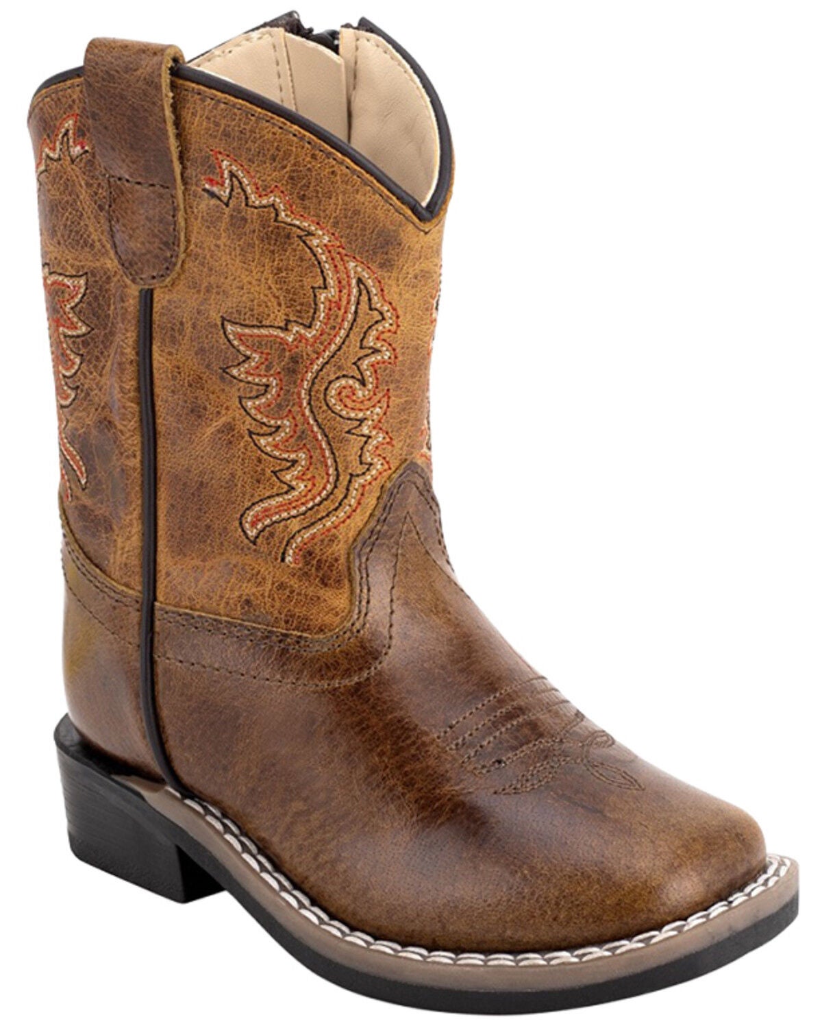 Image #1 - Old West Toddler Boys' Western Boots - Broad Square Toe, Brown, hi-res