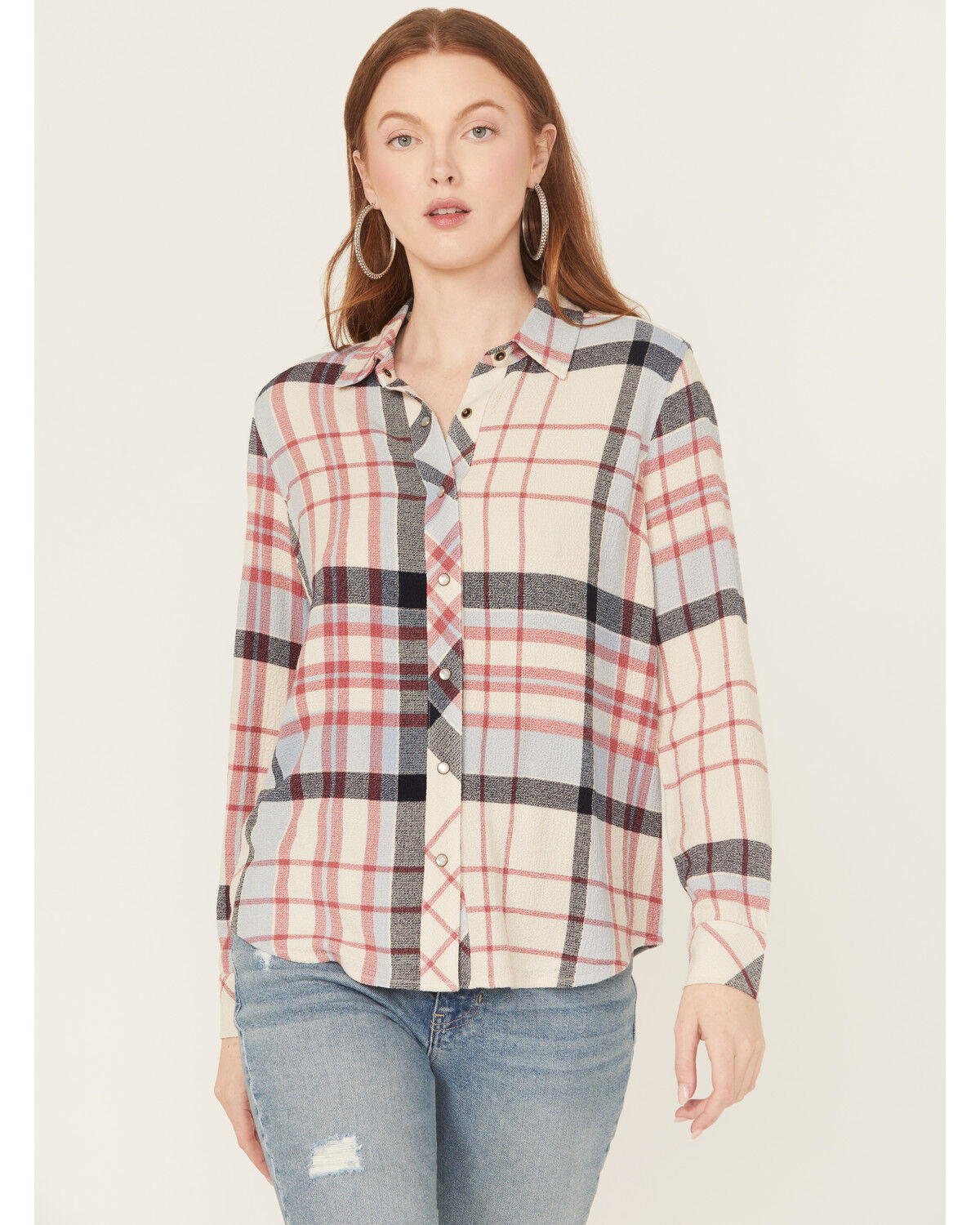 Image #1 - Idyllwind Women's Lyle Plaid Print Long Sleeve Snap Western Shirt, Cream, hi-res