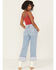 Image #3 - Vervet by Flying Monkey Women's Medium Wash Super High Rise Cuffed Cropped Baggy Straight Stretch Denim Jeans, Medium Wash, hi-res