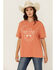 Image #1 - Blue B Women's Embroidered Smiley Rodeo Short Sleeve Graphic Tee, Orange, hi-res