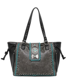 Montana West Women's Wrangler Butterfly Concho Wide Tote Bag, Black, hi-res