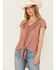 Image #1 - Nostalgia Women's Lace Trim Short Sleeve Tie Front Shirt, Mauve, hi-res
