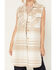 Image #3 - Ashley Women's Plaid Print Button-Down Long Vest, Beige, hi-res