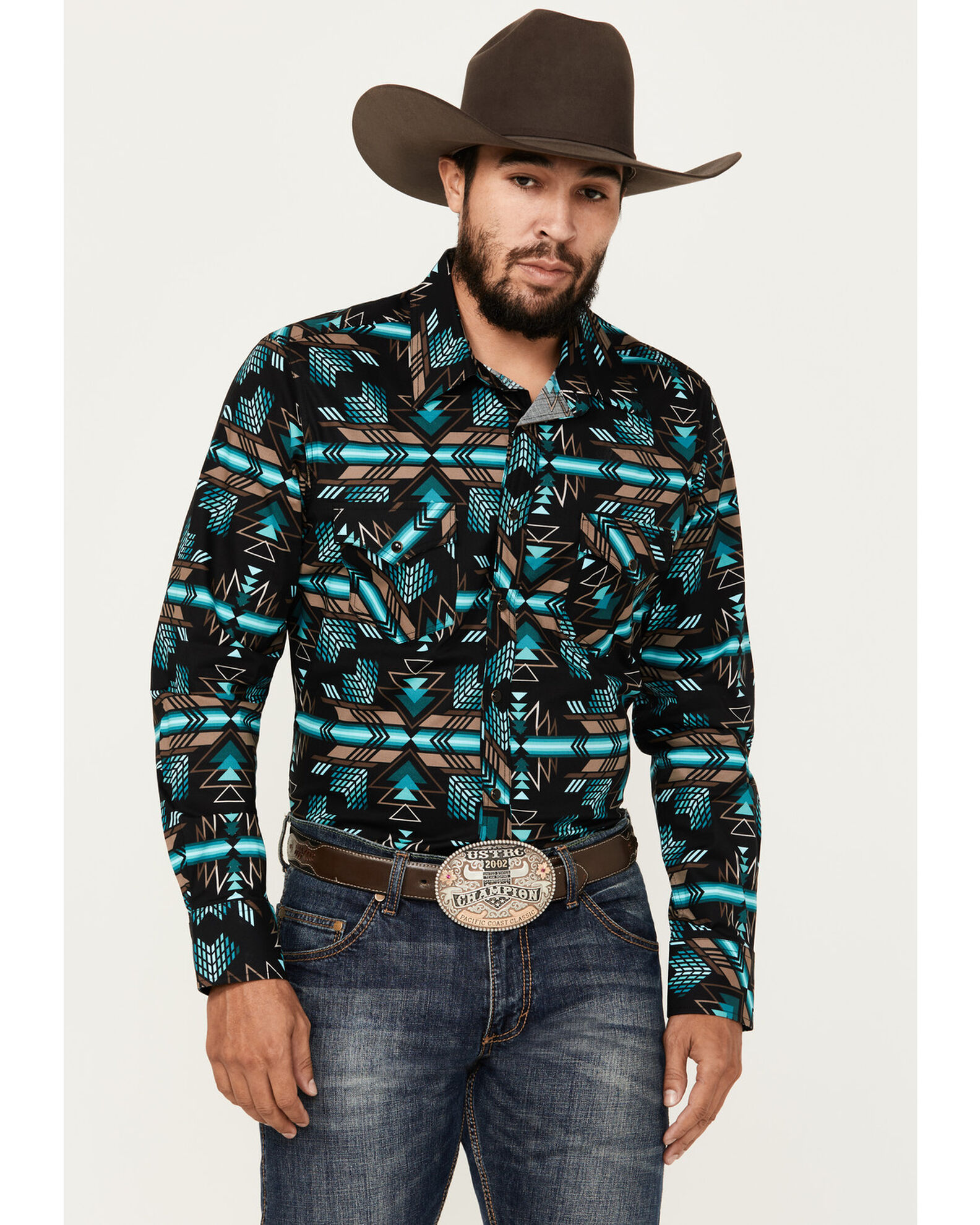 Rock Roll Denim Men s Southwestern Print Long Sleeve Snap Stretch Western Shirt Sheplers
