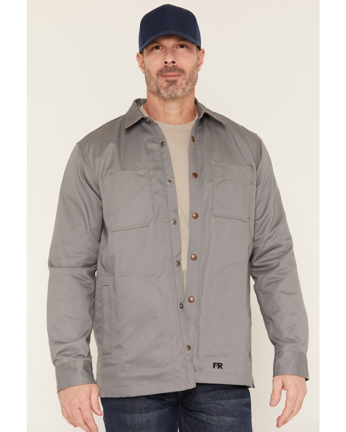 Cody James Men's FR Solid Lined Long Sleeve Snap Work Shirt Jacket, Grey, hi-res