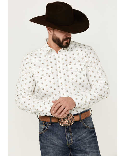 Image #1 - Gibson Trading Co Men's Conrad Floral Print Long Sleeve Pearl Snap Western Shirt , White, hi-res