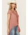 Image #2 - Nostalgia Women's Lace Trim Short Sleeve Tie Front Shirt, Mauve, hi-res