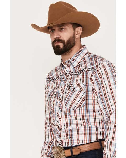 Image #2 - Cowboy Hardware Men's Austin Plaid Print Long Sleeve Snap Western Shirt, Orange, hi-res