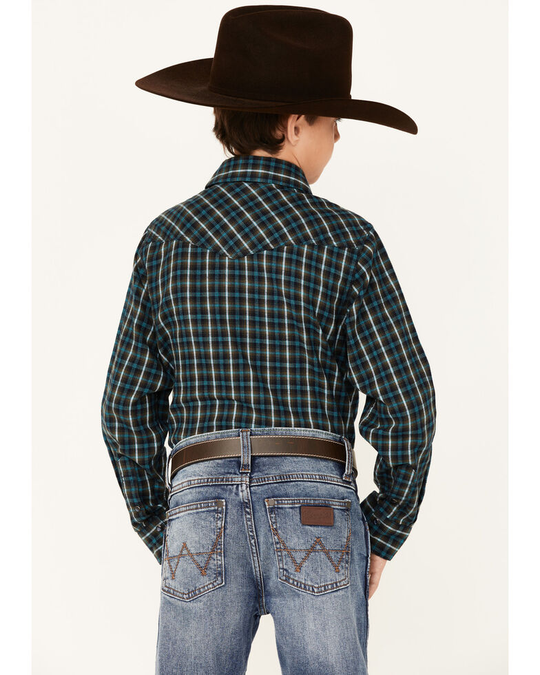 Cody James Boys' Shift Plaid Long Sleeve Snap Western Flannel Shirt , Hunter Green, hi-res