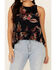 Image #3 - Patrons Of Peace Women's Floral Print Ruffle Trim Tank Top , Black, hi-res