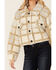 Image #2 - Vigoss Women's Ivory Grid Print Cropped Sherpa Jacket, Ivory, hi-res