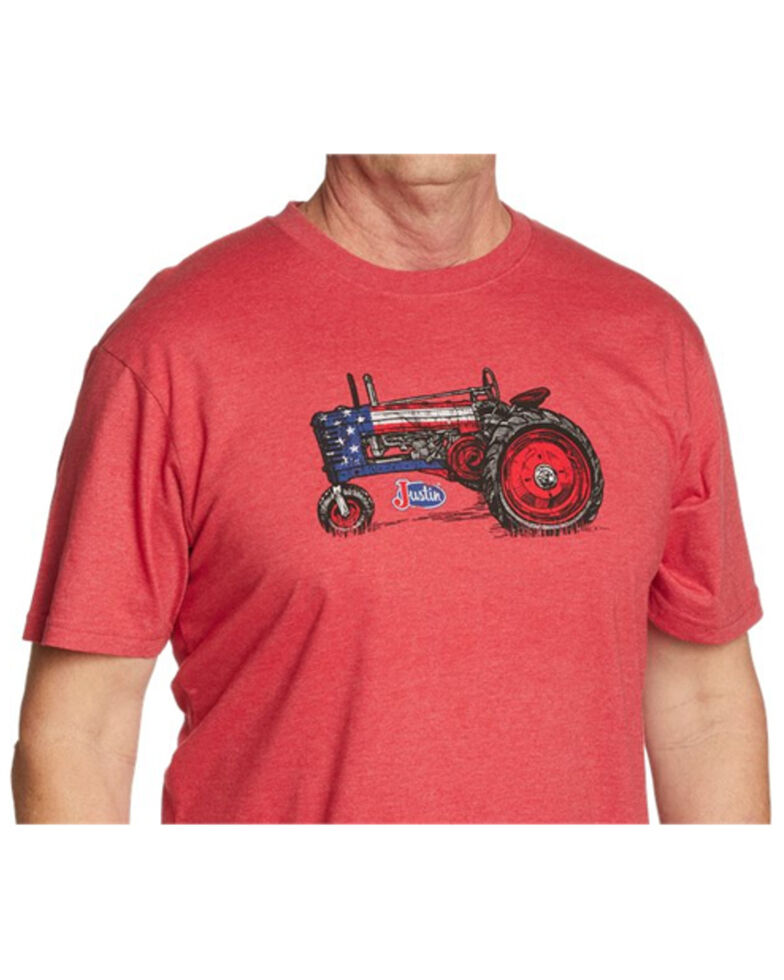 Justin Men's Heather Red Patriotic Tractor Graphic Short Sleeve T-Shirt , Red, hi-res