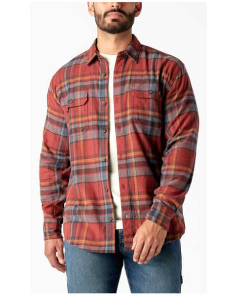 Dickies Men's Flex Plaid Print Long Sleeve Button-Down Flannel Work Shirt, Brick Red, hi-res
