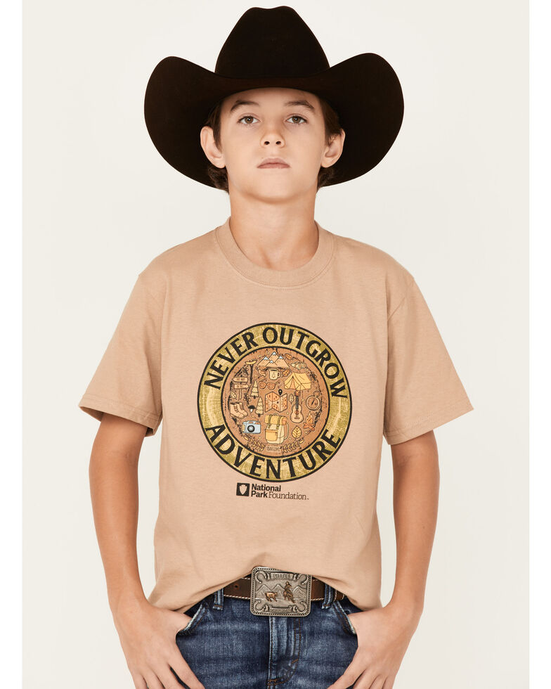 National Park Foundation Boys' Never Outgrow Adventure Graphic Short Sleeve T-Shirt - Sand, Olive, hi-res