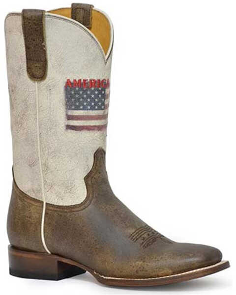 Image #1 - Roper Women's America Strong Printed Flag Western Boots - Square Toe , Tan, hi-res