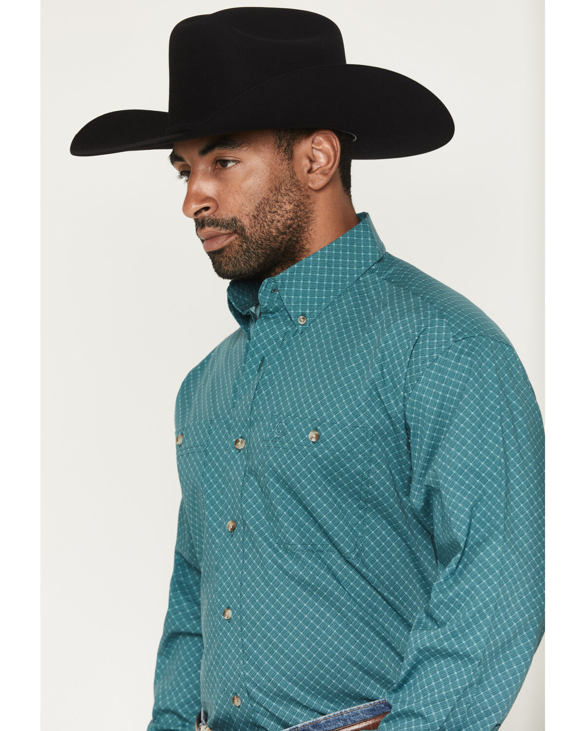 Image #2 - George Strait by Wrangler Men's Geo Print Long Sleeve Button-Down Stretch Western Shirt, Aqua, hi-res