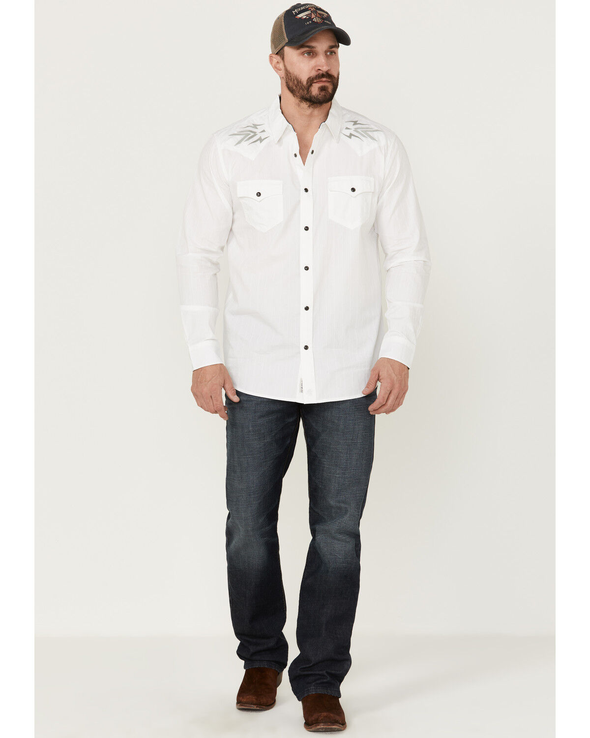 Image #2 - Moonshine Spirit Men's Relic Embroidered Southwestern Yoke Long Sleeve Snap Western Shirt, White, hi-res
