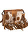 Image #1 - Montana West Women's Genuine Leather Tooled Fringe Crossbody Bag , Brown, hi-res
