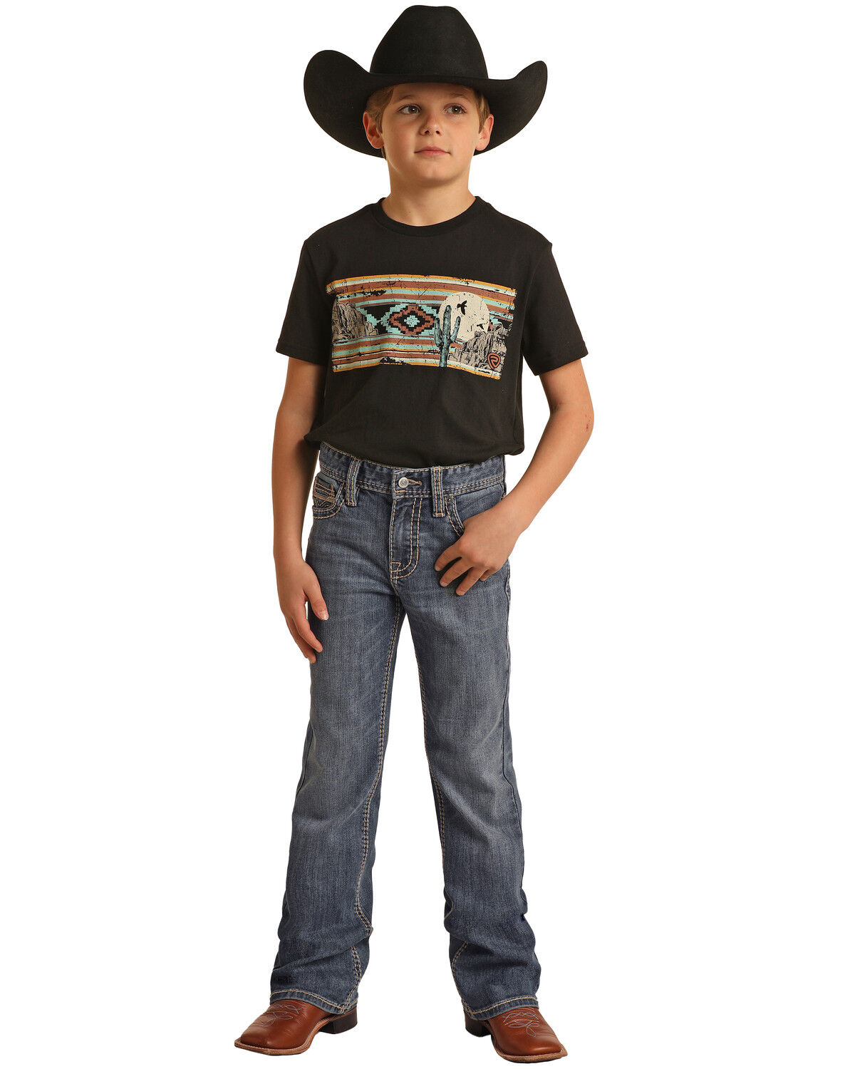Image #2 - Rock & Roll Denim Boys' Medium Vintage Wash Stretch Bootcut Jeans, Blue, hi-res