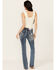 Image #1 - Grace In LA Women's Fleur De Lis Embroidered Pocket Bootcut Stretch Denim Jeans, Medium Wash, hi-res