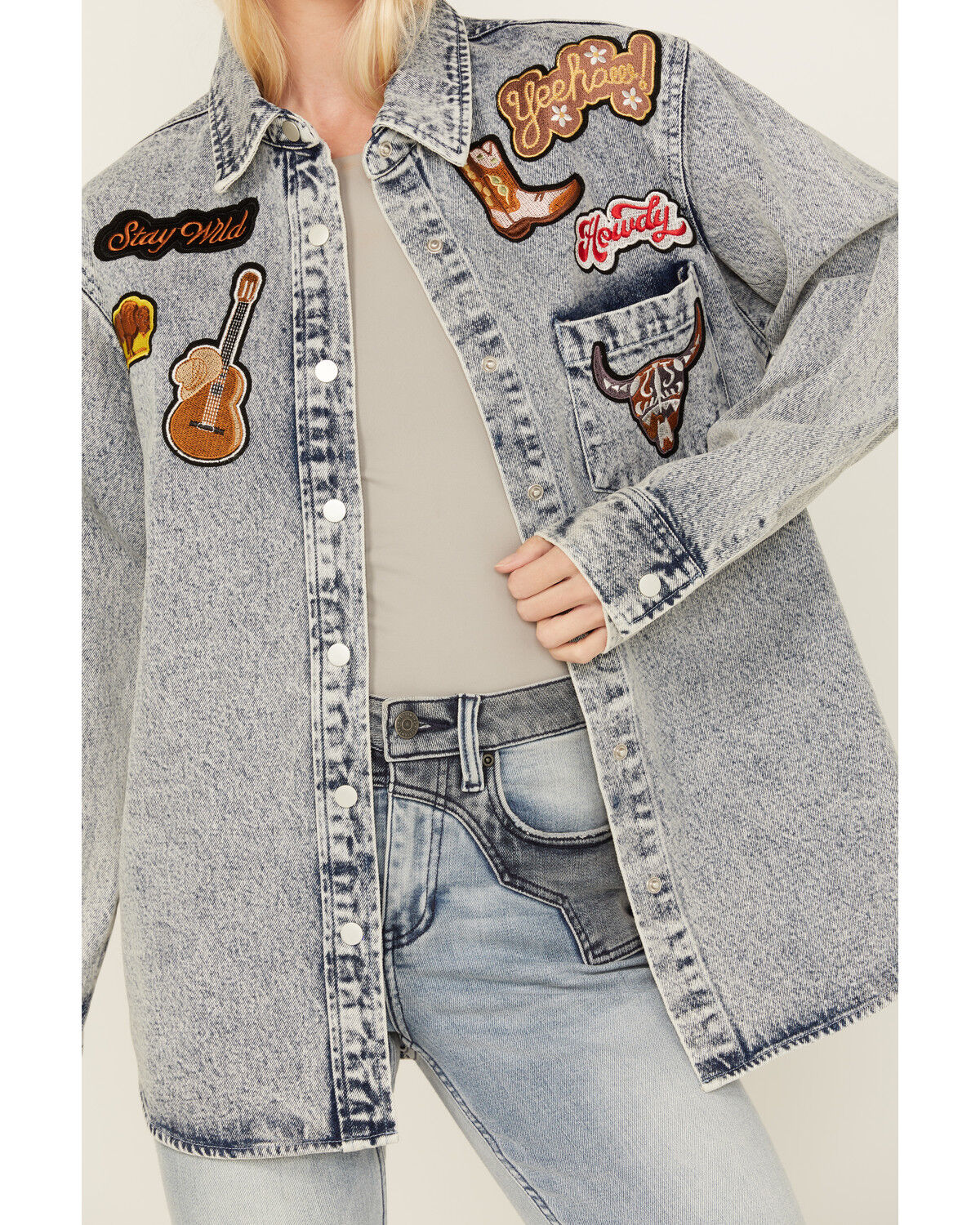 Image #2 - Blue B Women's Denim Patches Jacket, Blue, hi-res