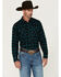 Image #1 - Wrangler Retro Men's Checkered Print Long Sleeve Snap Flannel Shirt, Dark Teal, hi-res