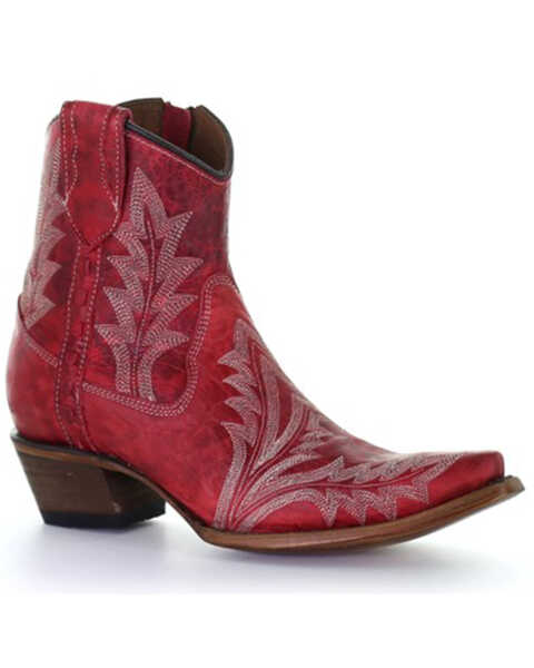 Image #1 - Corral Women's Embroidered Western Booties - Snip Toe , Red, hi-res