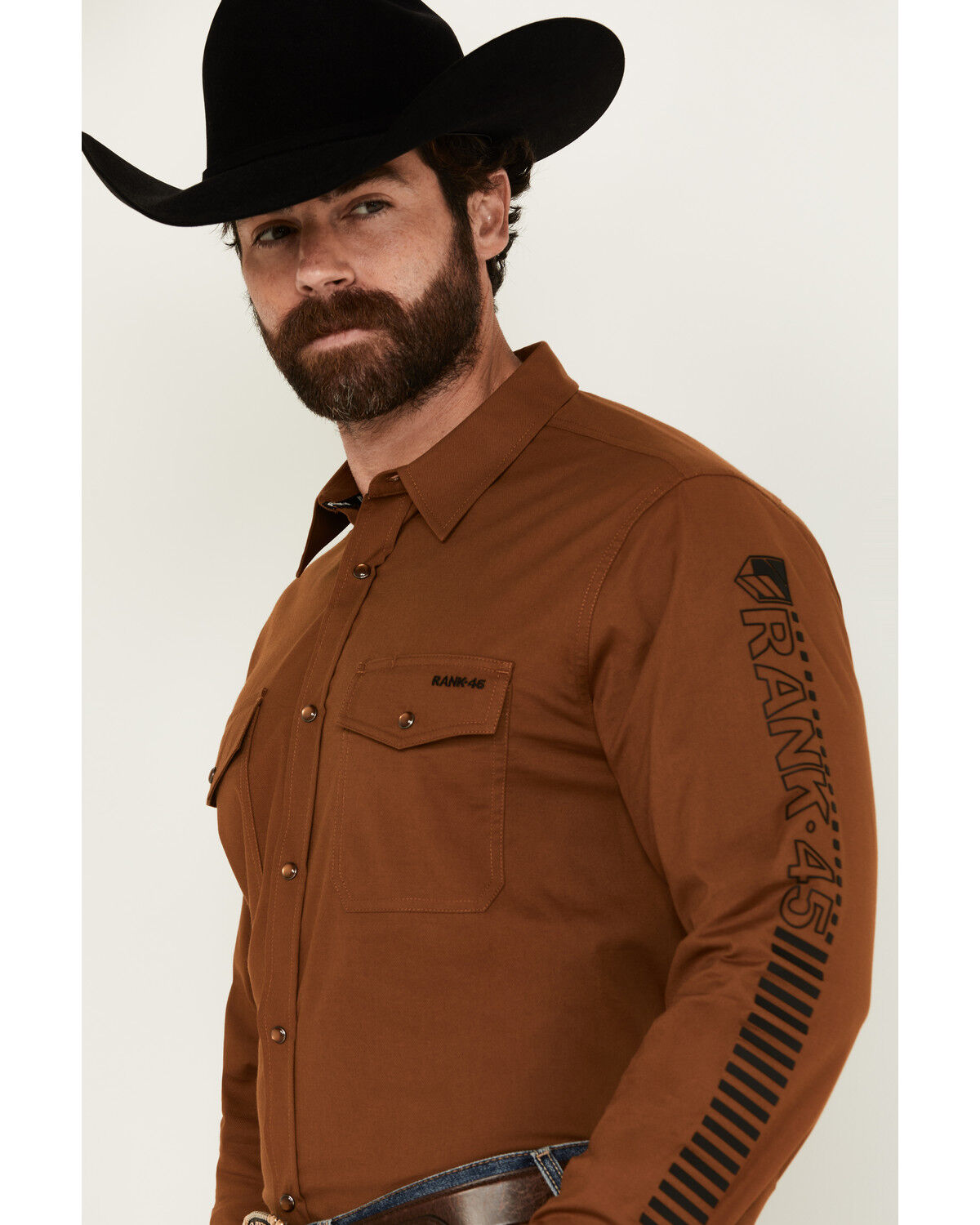 Image #2 - RANK 45® Men's South West Action Twill Long Sleeve Snap Performance Western Shirt, Rust Copper, hi-res