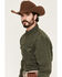 Image #2 - Wrangler Men's Solid Long Sleeve Snap Denim Western Shirt, Olive, hi-res