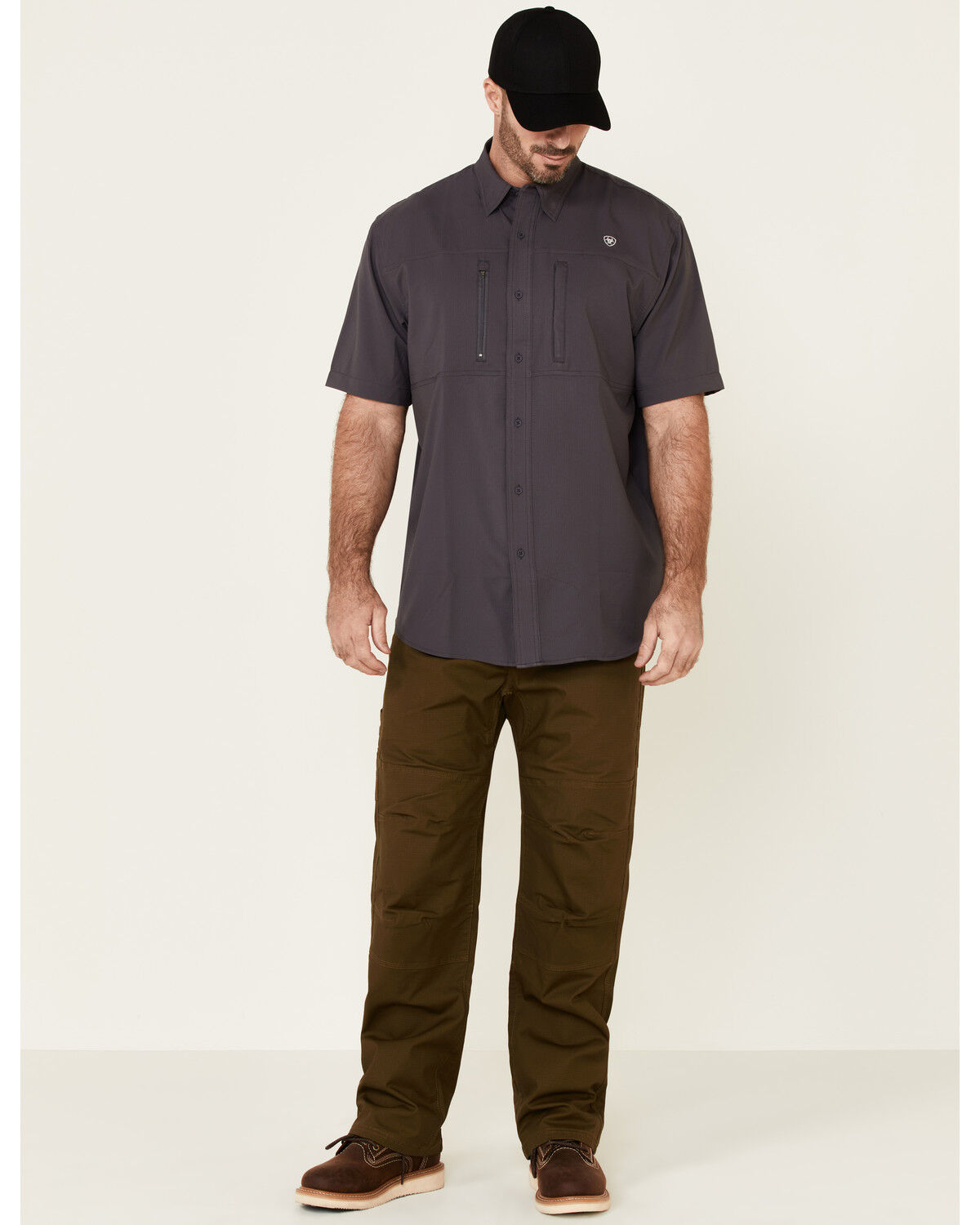 Image #2 - Ariat Men's Solid Charcoal Tek Short Sleeve Button Down Western Shirt, Charcoal, hi-res
